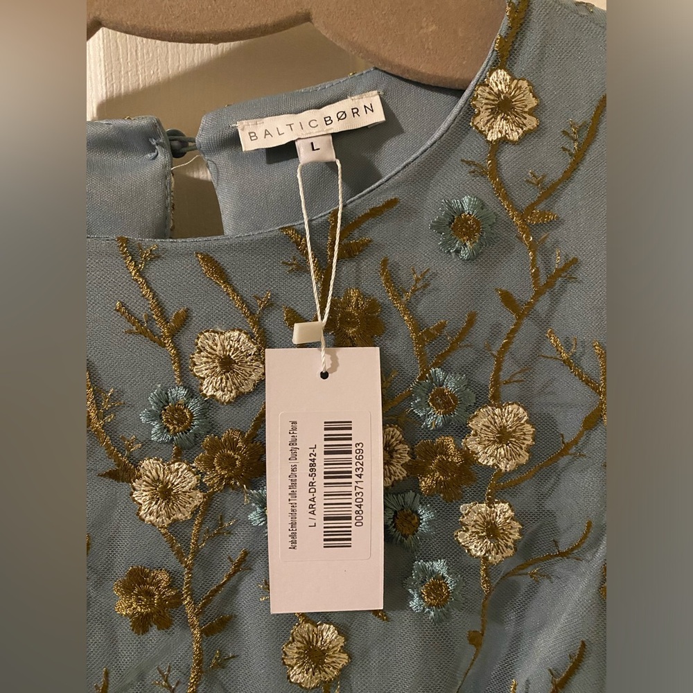 Baltic Born Arabella Dusty Blue Floral Embroidered Midi Dress - Picture 8 of 8